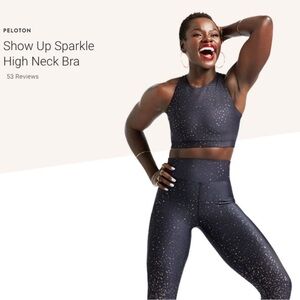 Peloton Show Up Gold Sparkle High Neck Bra and High Waisted Leggings SET Medium